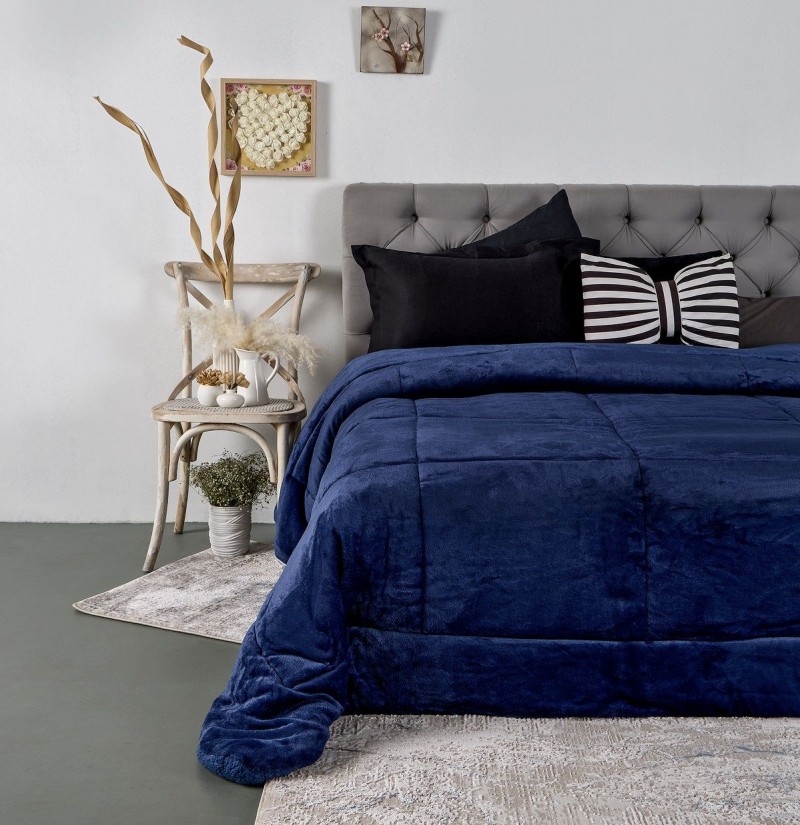 ΠΑΠΛΩΜΑ ΥΠΕΡΔΙΠΛΟ 220X240-FLAΝNEL-SHERPA LUSTER NAVY WARM