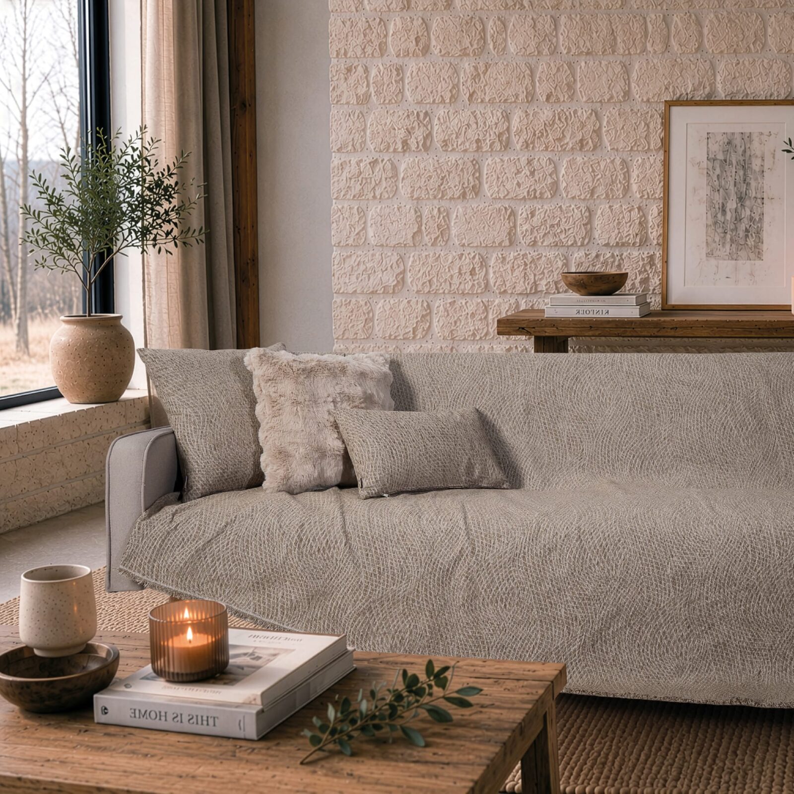 Ριχτάρι Norman 03 Light Brown - Τετραθέσιο 180x350cm