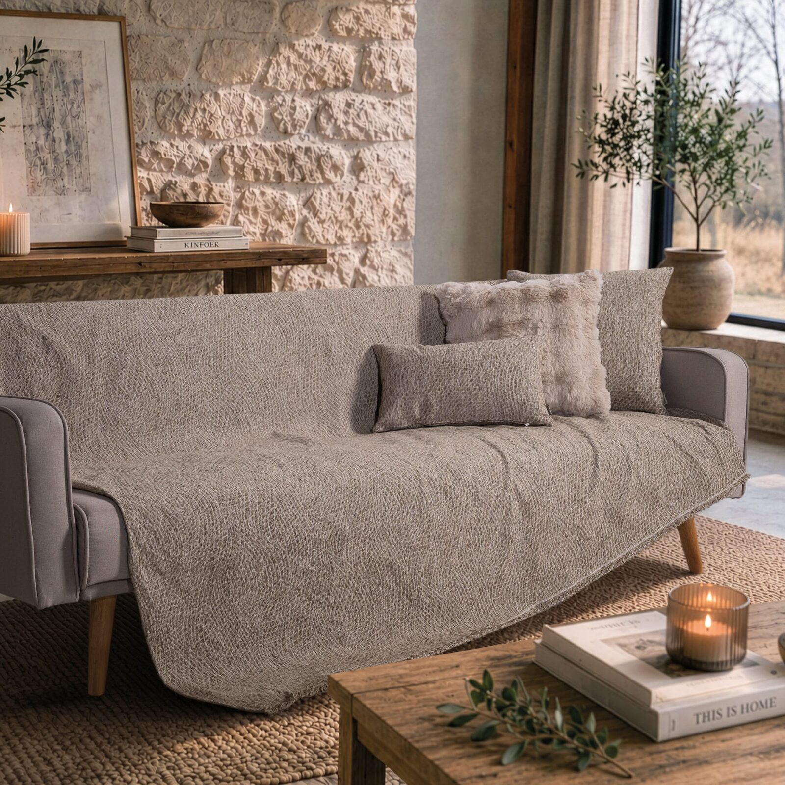 Ριχτάρι Norman 03 Light Brown - Τετραθέσιο 180x350cm