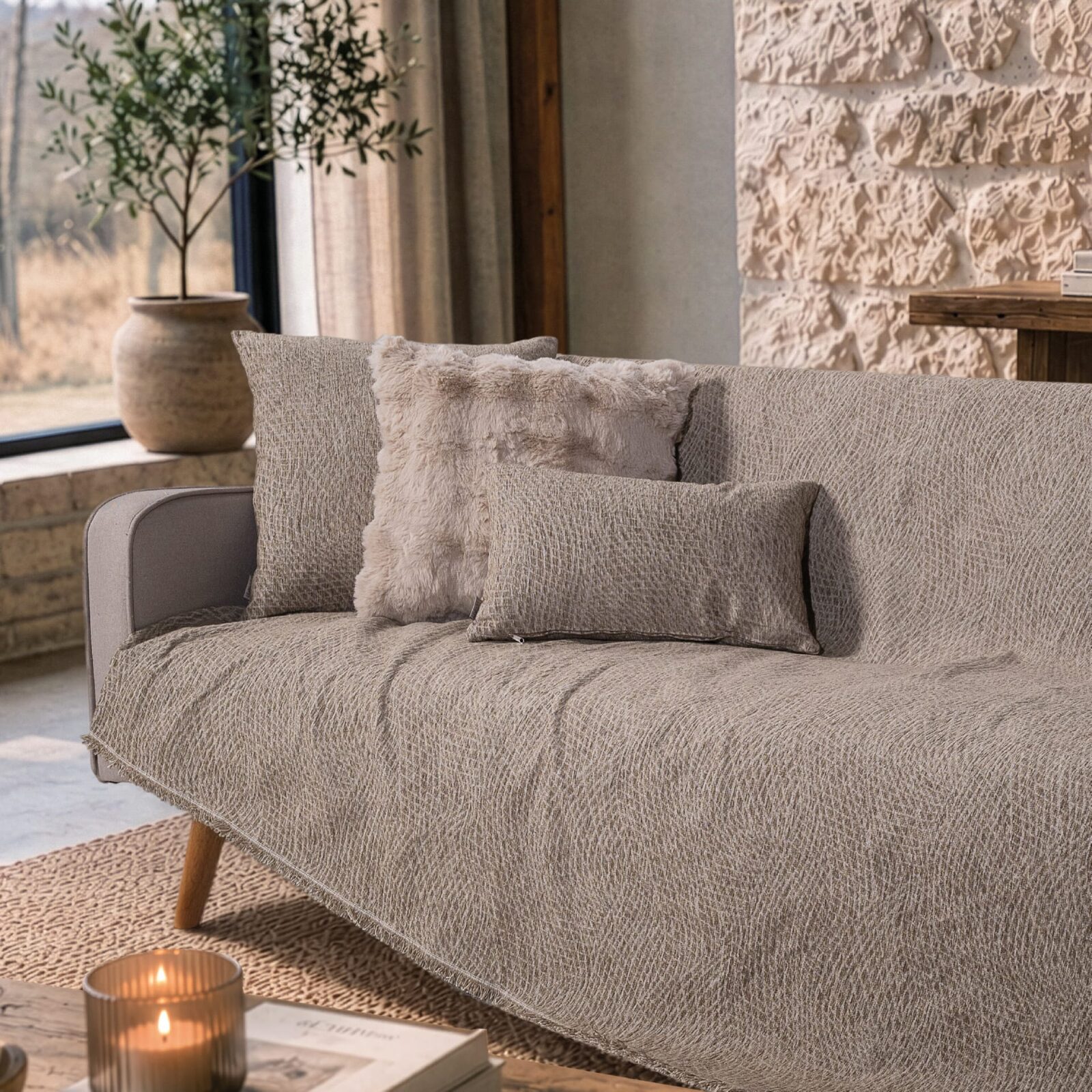 Ριχτάρι Norman 03 Light Brown - Τετραθέσιο 180x350cm