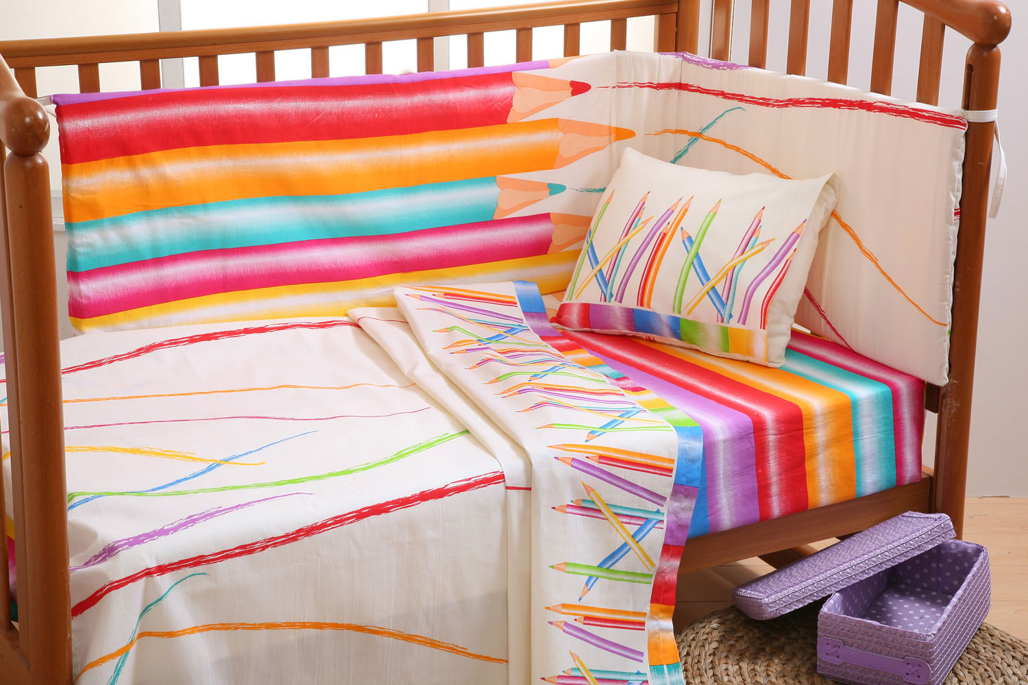 Σετ Σεντόνια Λίκνου 80x100 Μολύβια Πολύχρωμο