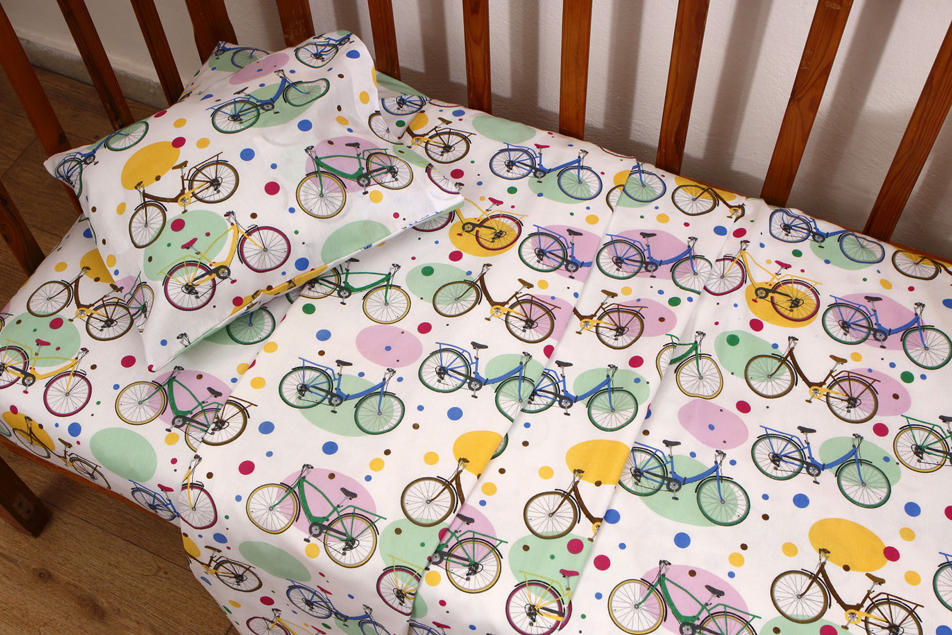 Σετ Σεντόνια Λίκνου 80x100 Ποδήλατα Λευκό