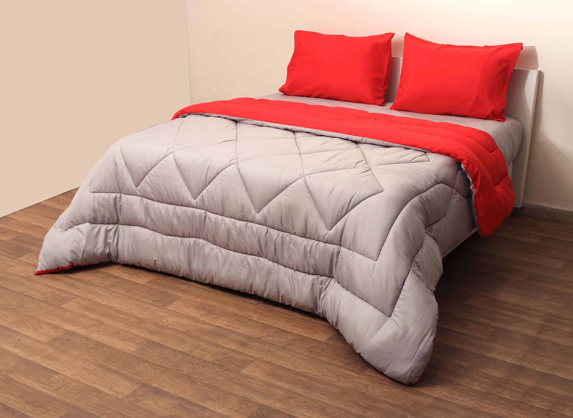 Πάπλωμα Δίχρωμο Υπέρδιπλο 220x240 Microfiber Γκρι/Κόκκινο Γκρι/Κόκκινο