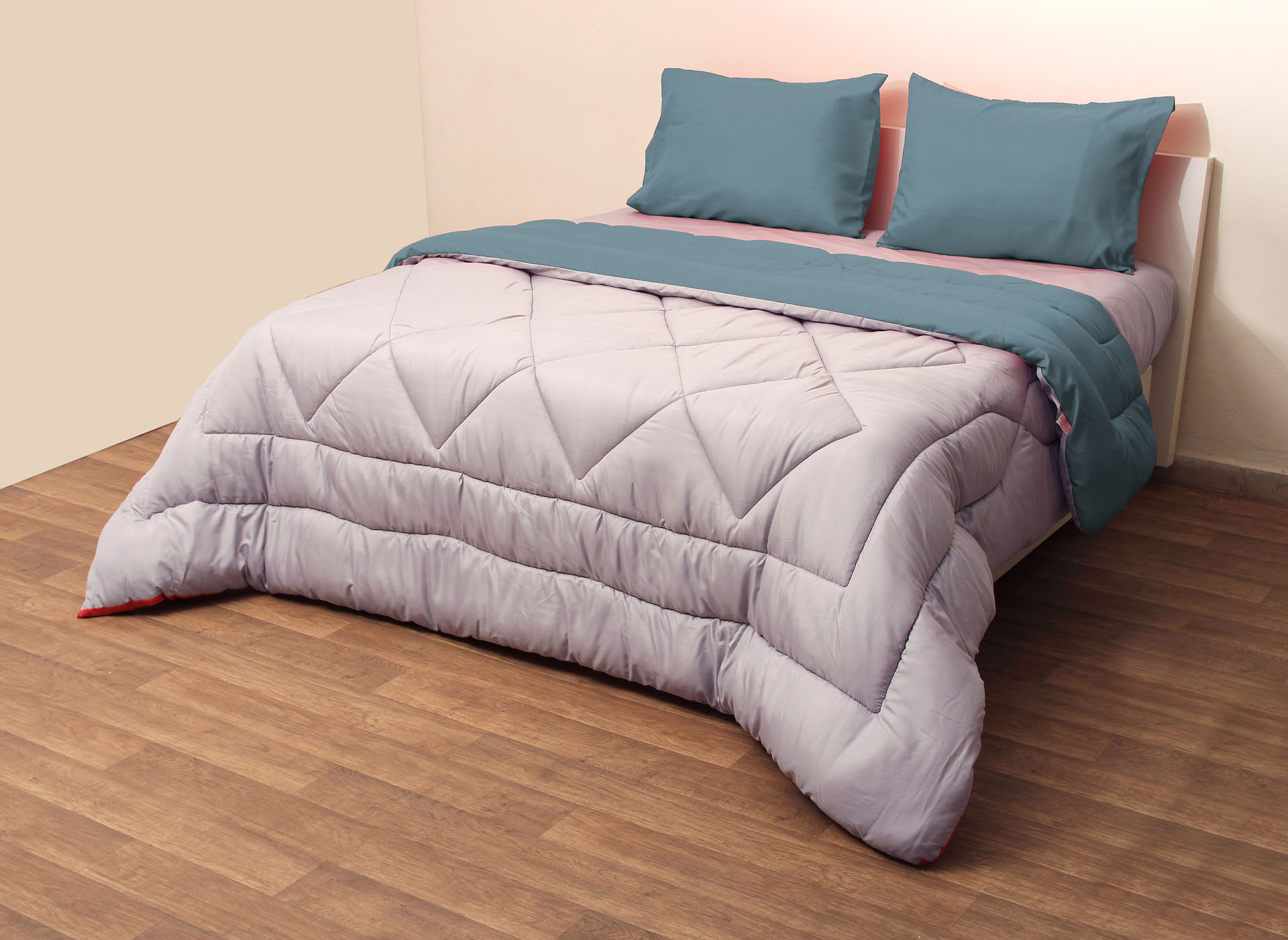 Πάπλωμα Δίχρωμο Υπέρδιπλο 220x240 Microfiber Γκρι/Πετρόλ Γκρι/Πετρόλ