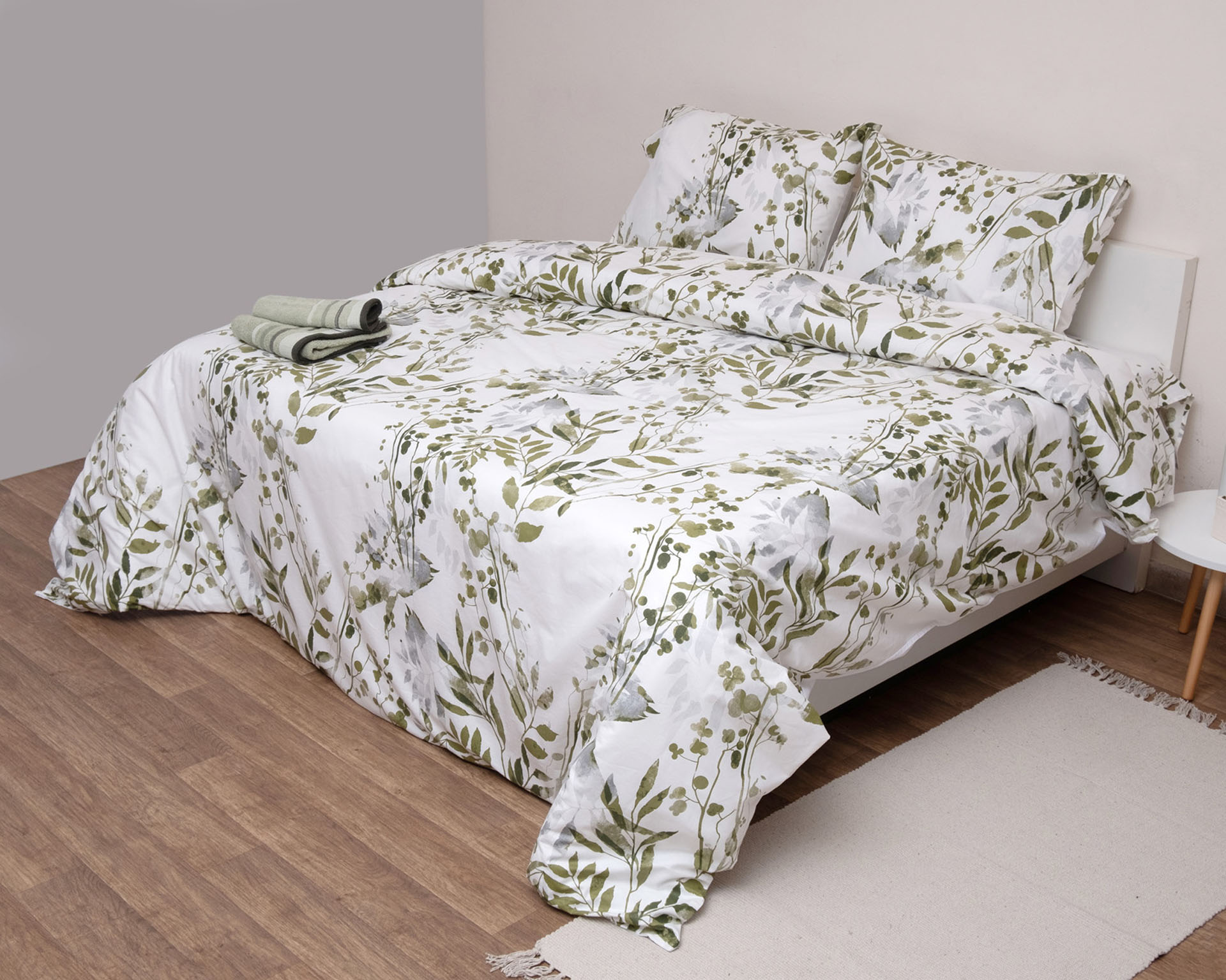 Σετ Παπλωματοθήκη Υπέρδιπλη 220x240 Όλιβ Λευκό