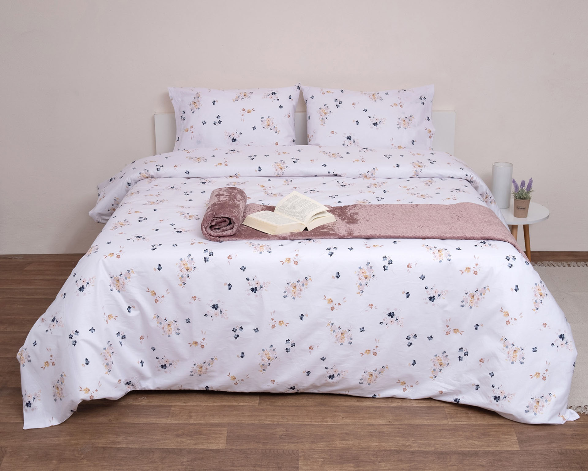 Σετ Παπλωματοθήκη Υπέρδιπλη 220x240 Φλόραλ Λευκό