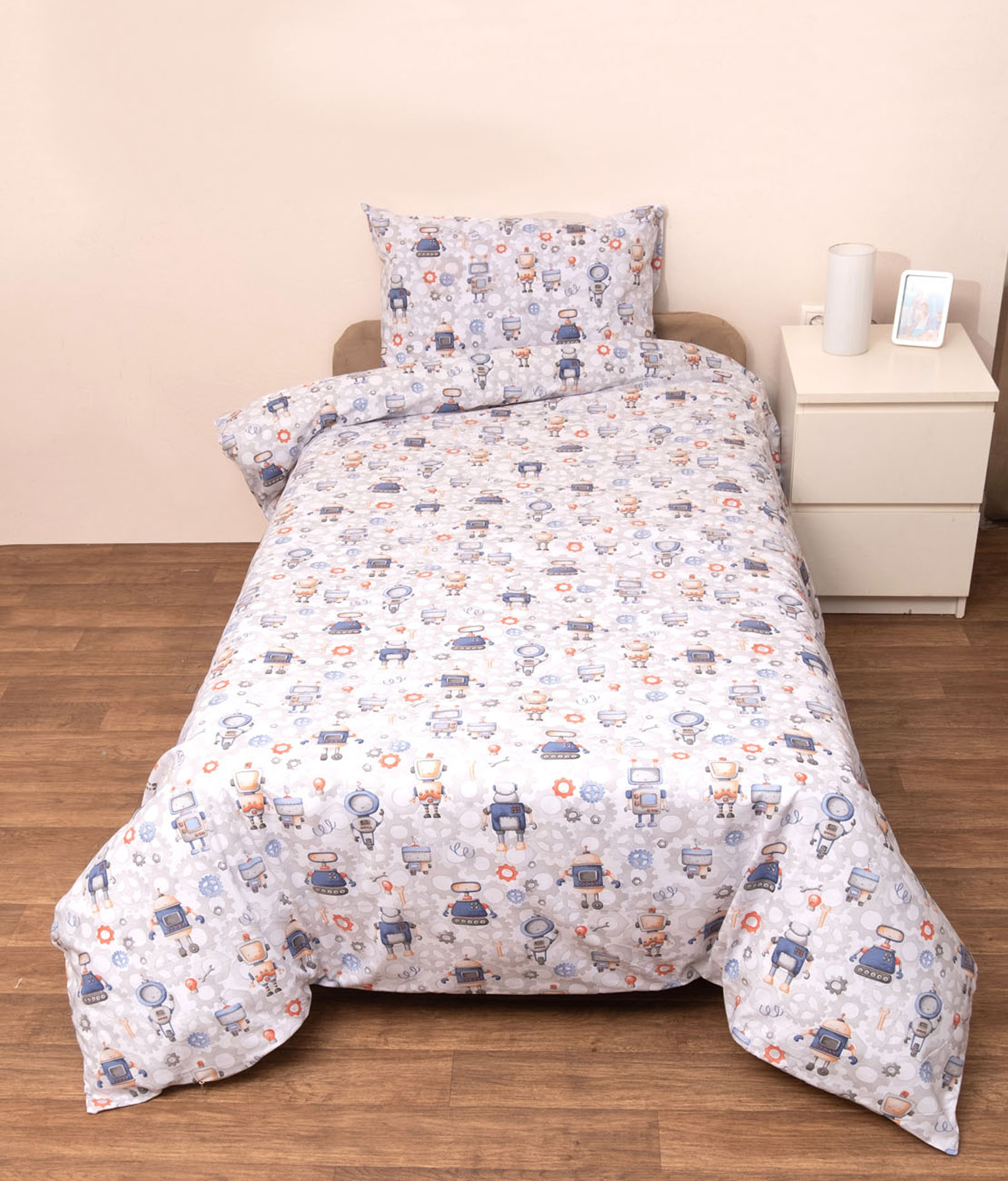 Σετ Παπλωματοθήκη Κούνιας 120x160 Ρομπότ  Λευκό Σετ Παπλωματοθήκη Κούνιας 120x160 Ρομπότ  Λευκό