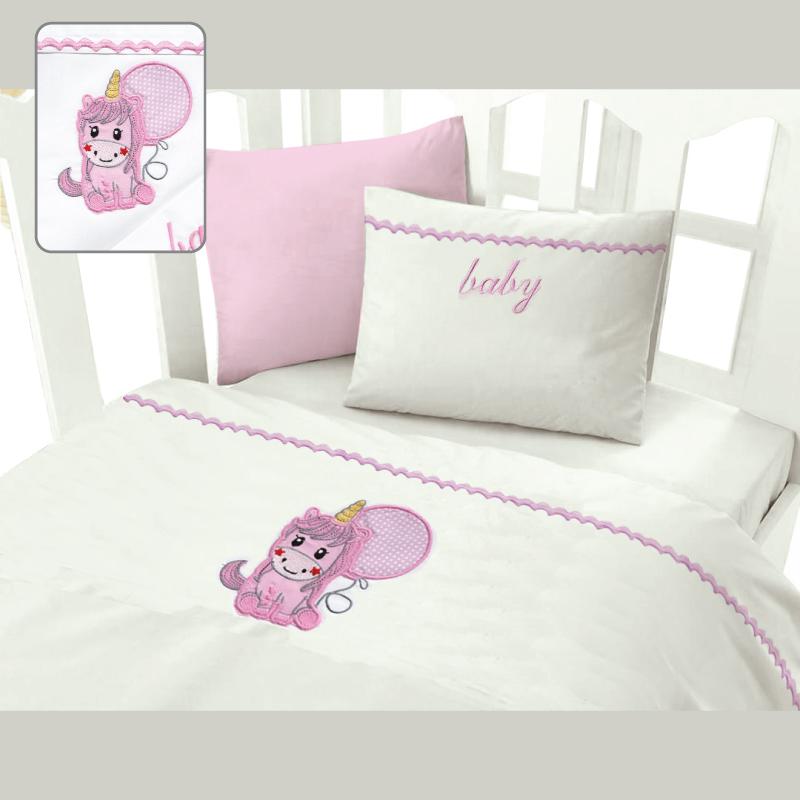 Σεντόνια Κούνιας (Σετ) (120X160) Μονόκερος Ρόζ