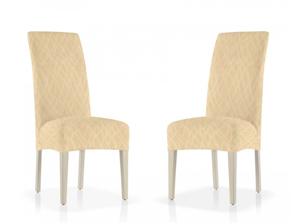 Σετ (2 Τμχ) Ελαστικά Καλύμματα Καρεκλών Με Πλάτη Waves Εκρού 40x50