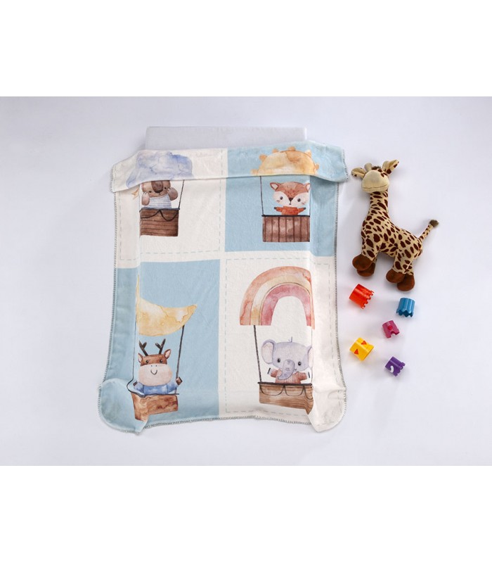 ΚΟΥΒΕΡΤΑ  MORA LUMPY 110Χ140 γαλαζια τετράγωνα 100% POL