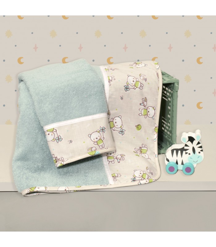 Oliver Baby Σετ Πετσέτες Εμπριμέ - 2 τεμ Σχ΄΄εδιο 213 100% βαμβάκι 450 ΓΡΜ/ΤΜ - 30Χ50 70Χ120 - Ελληνικής ραφής