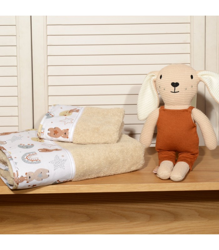 Oliver Baby σετ πετσέτες μπεζ 2 τεμ σχέδιο 410-1 100% βαμβάκι 450 ΓΡΜ/ΤΜ - 30Χ50 70Χ120