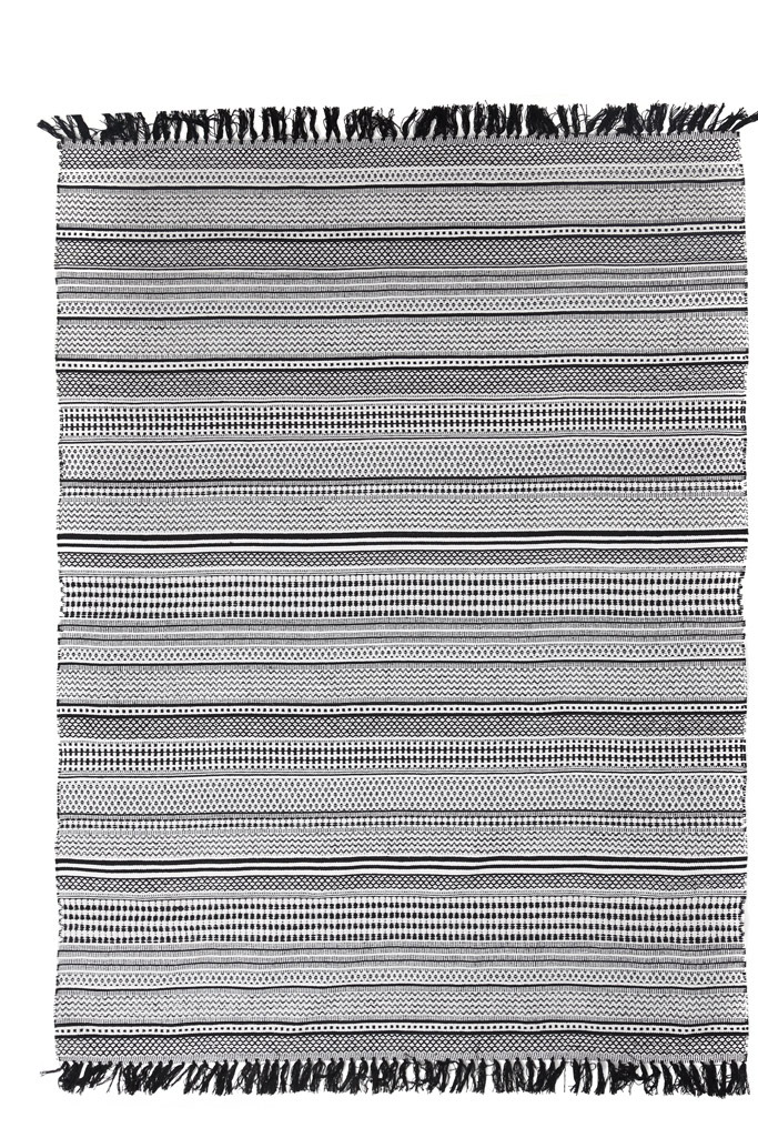 χαλί urban cotton kilim samaira black white royal carpet - 70 x 140 cm