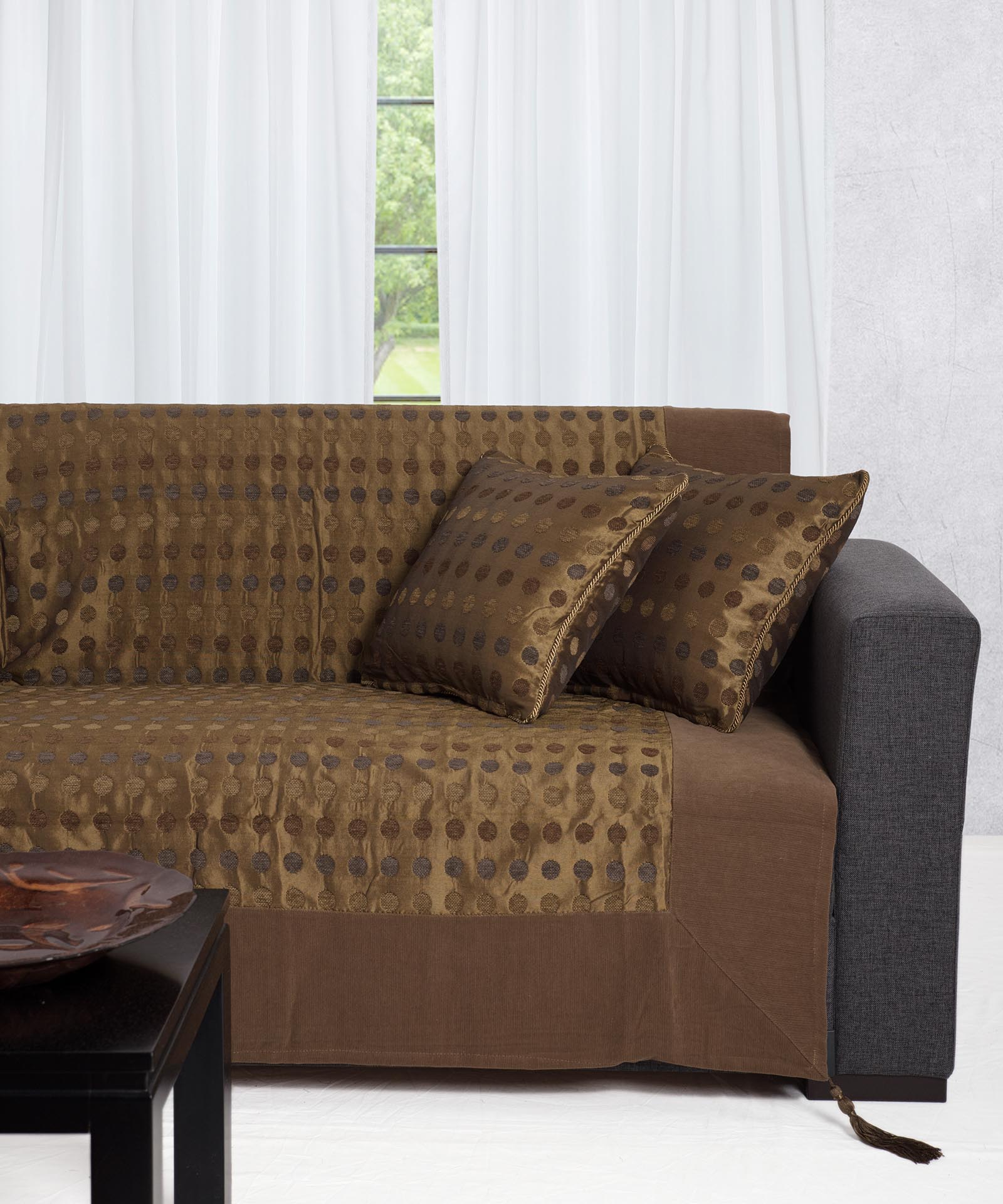 Ριχτάρι Πολυθρόνας 150x180 Silk Fashion 602 πουά   Λαδί