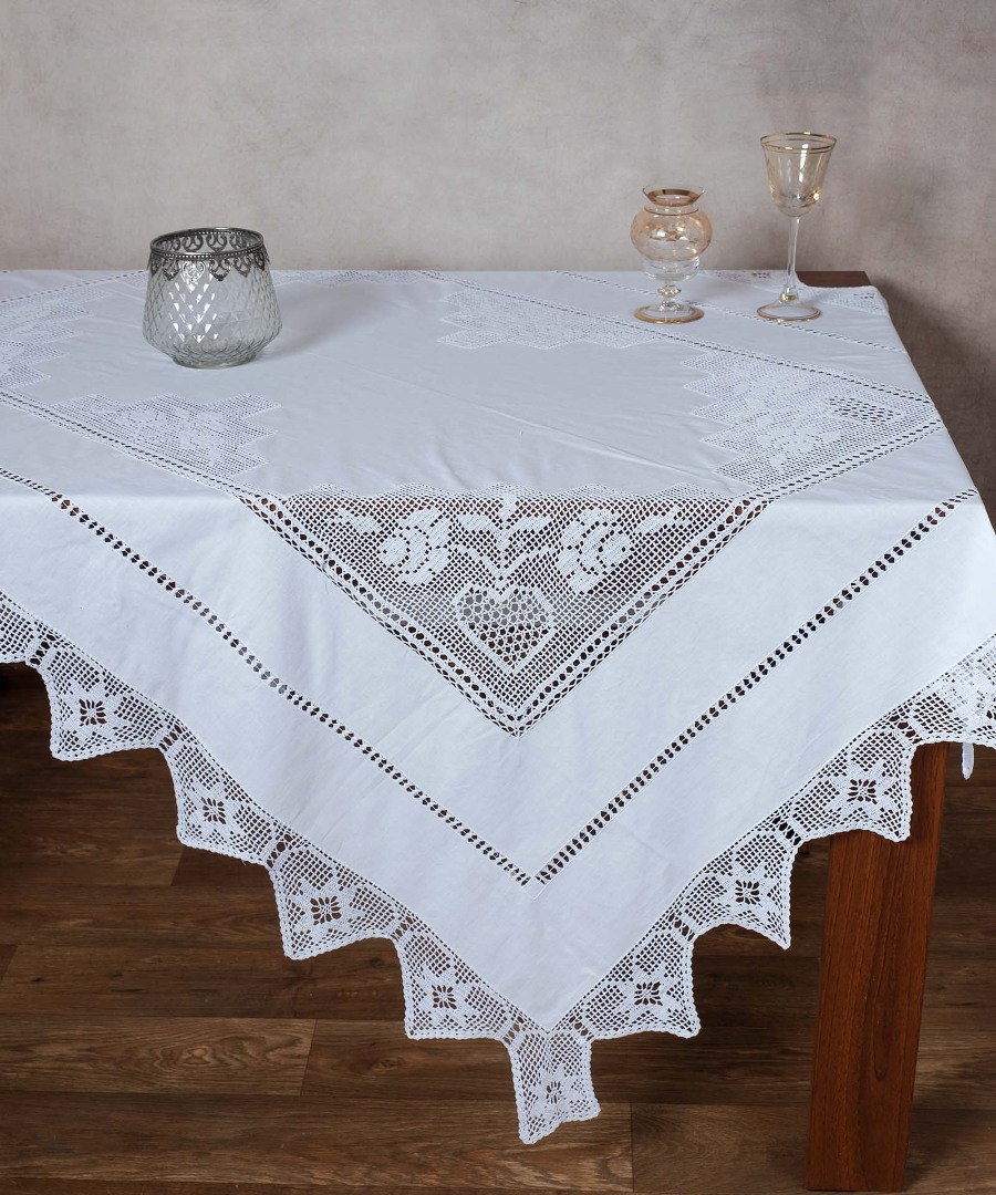 Χειροποίητο Τραπεζομάντηλο 170x220 Silk Fashion 1460  Λευκό