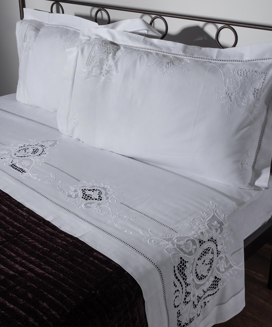 Σεντόνι Σετ Χειροποίητο Κοφτό 225x270 Silk Fashion 2105 Λευκο