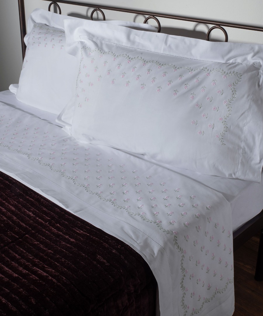 Σεντόνια Σετ Χειροποιητα Με Κέντημα 225x270 Silk Fashion 2806A  Λευκο Ροζ Σεντόνια Σετ Χειροποιητα Με Κέντημα 225x270 Silk Fashion 2806A  Λευκο Ροζ