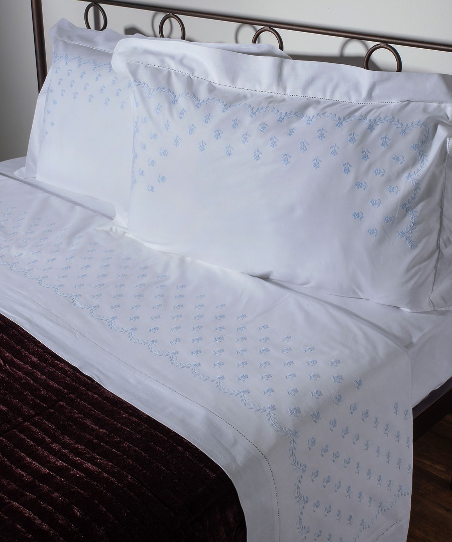 Σεντόνια Σετ Χειροποιητα Με Κέντημα 180x270 Silk Fashion 2806B  Λευκο Σιελ