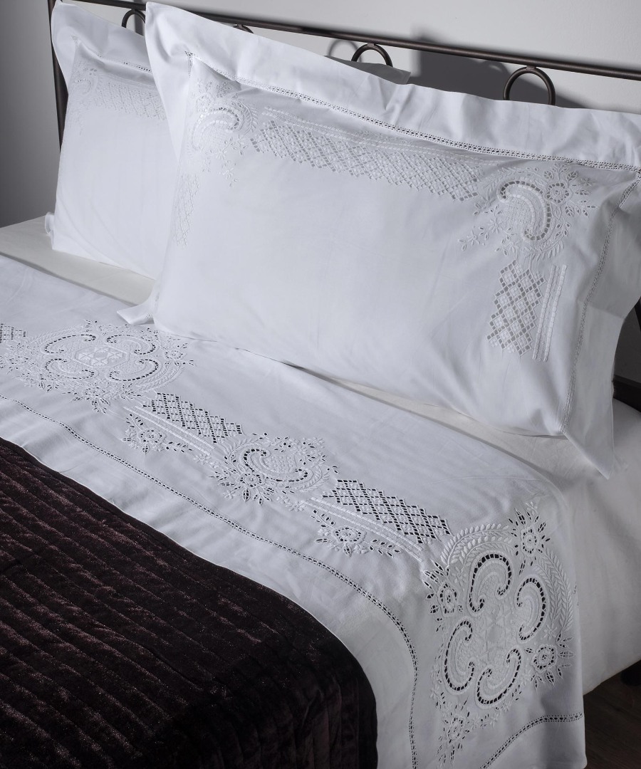 Σεντόνι Σετ Χειροποίητο 3 Τεμ. 225x270 Silk Fashion 710 Λευκο