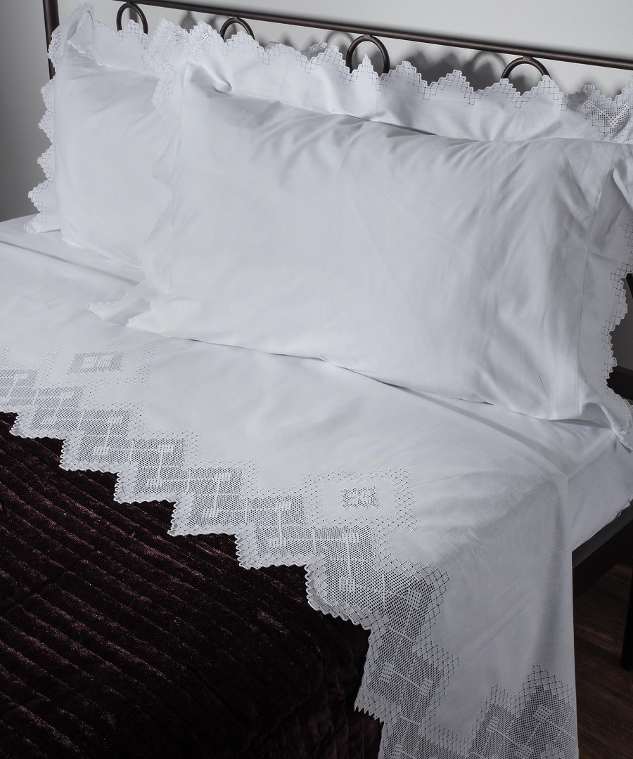 Σεντόνι Σετ Χειροποίητο Φιλτιρέ 225x270 Silk Fashion 712 Λευκο