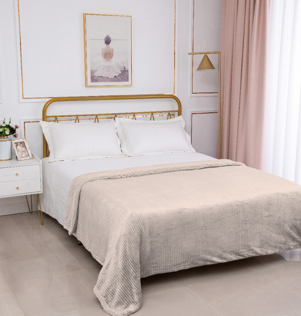 Κουβέρτα με sherpa damask (220cm x 240cm) camel