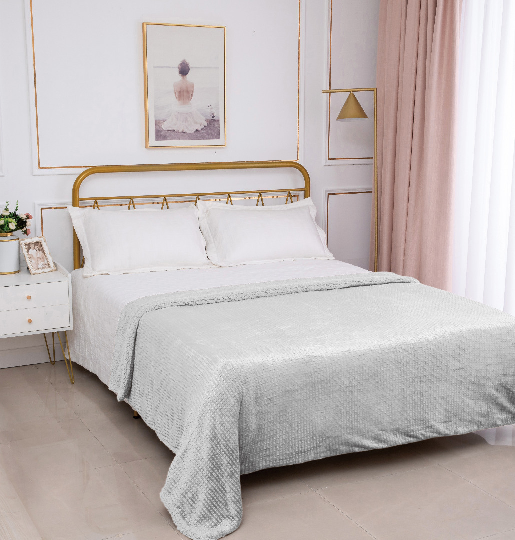 Κουβέρτα με sherpa damask (220cm x 240cm) light grey