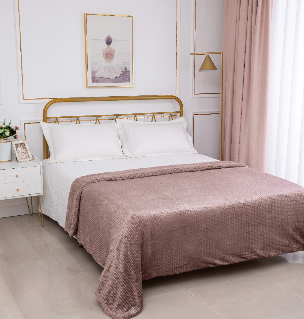 Κουβέρτα με sherpa damask (220cm x 240cm) syklamen