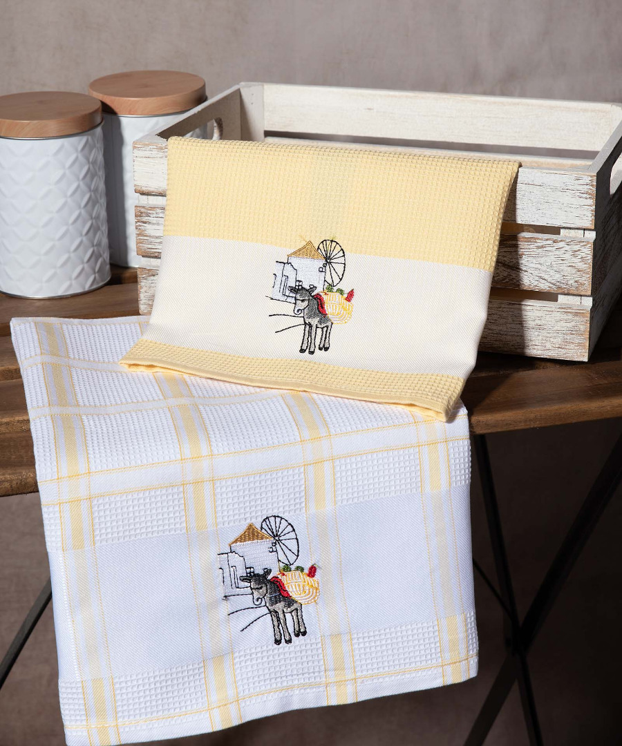 Σετ 2 τεμαχίων ποτηρόπανα (50cm x 70cm) ανεμόμυλος κίτρινο