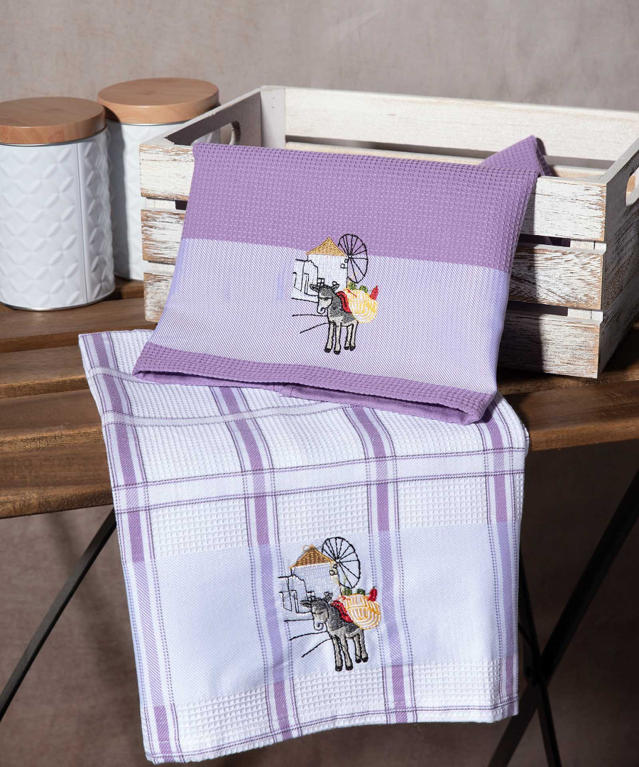 Σετ 2 τεμαχίων ποτηρόπανα (50cm x 70cm) ανεμόμυλος μώβ