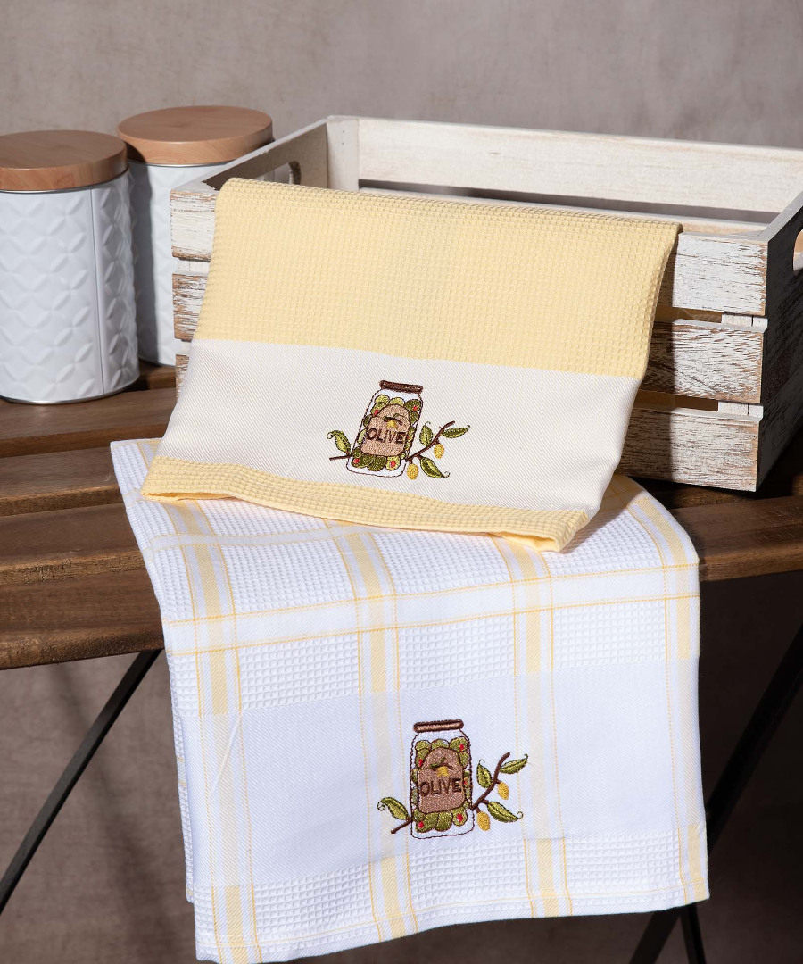 Σετ 2 τεμαχίων ποτηρόπανα (50cm x 70cm) βάζο κίτρινο