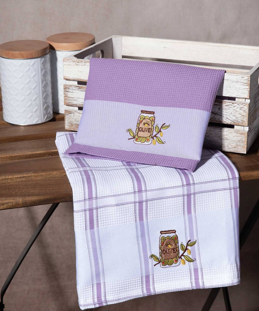 Σετ 2 τεμαχίων ποτηρόπανα (50cm x 70cm) βάζο λιλά