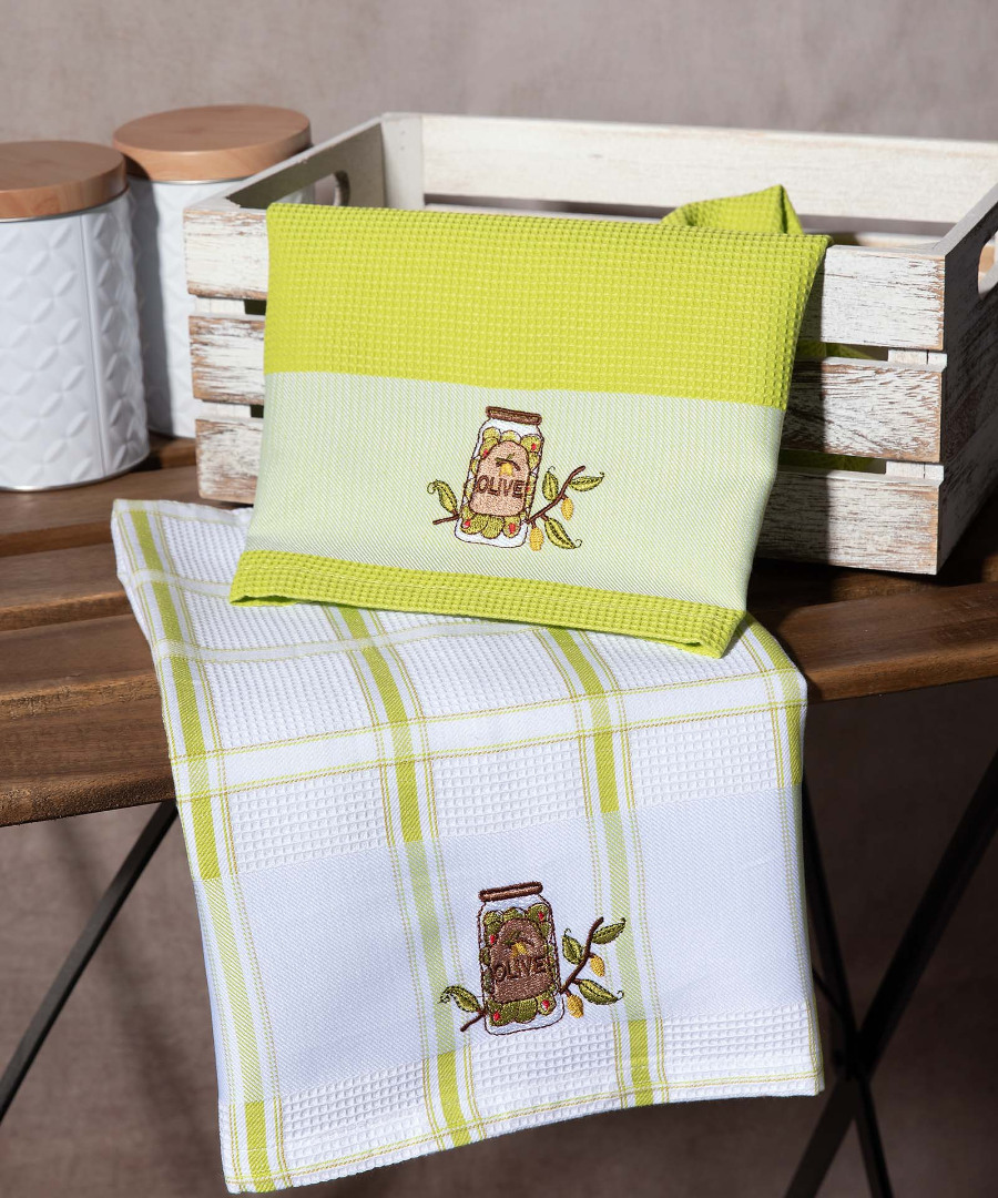 Σετ 2 τεμαχίων ποτηρόπανα (50cm x 70cm) βάζο πράσινο