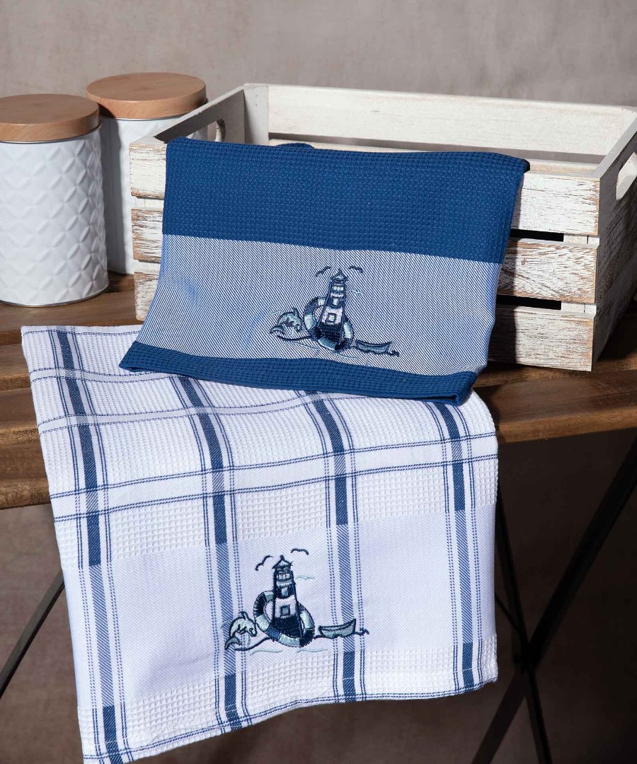 Σετ 2 τεμαχίων ποτηρόπανα (50cm x 70cm) φάρος μπλέ