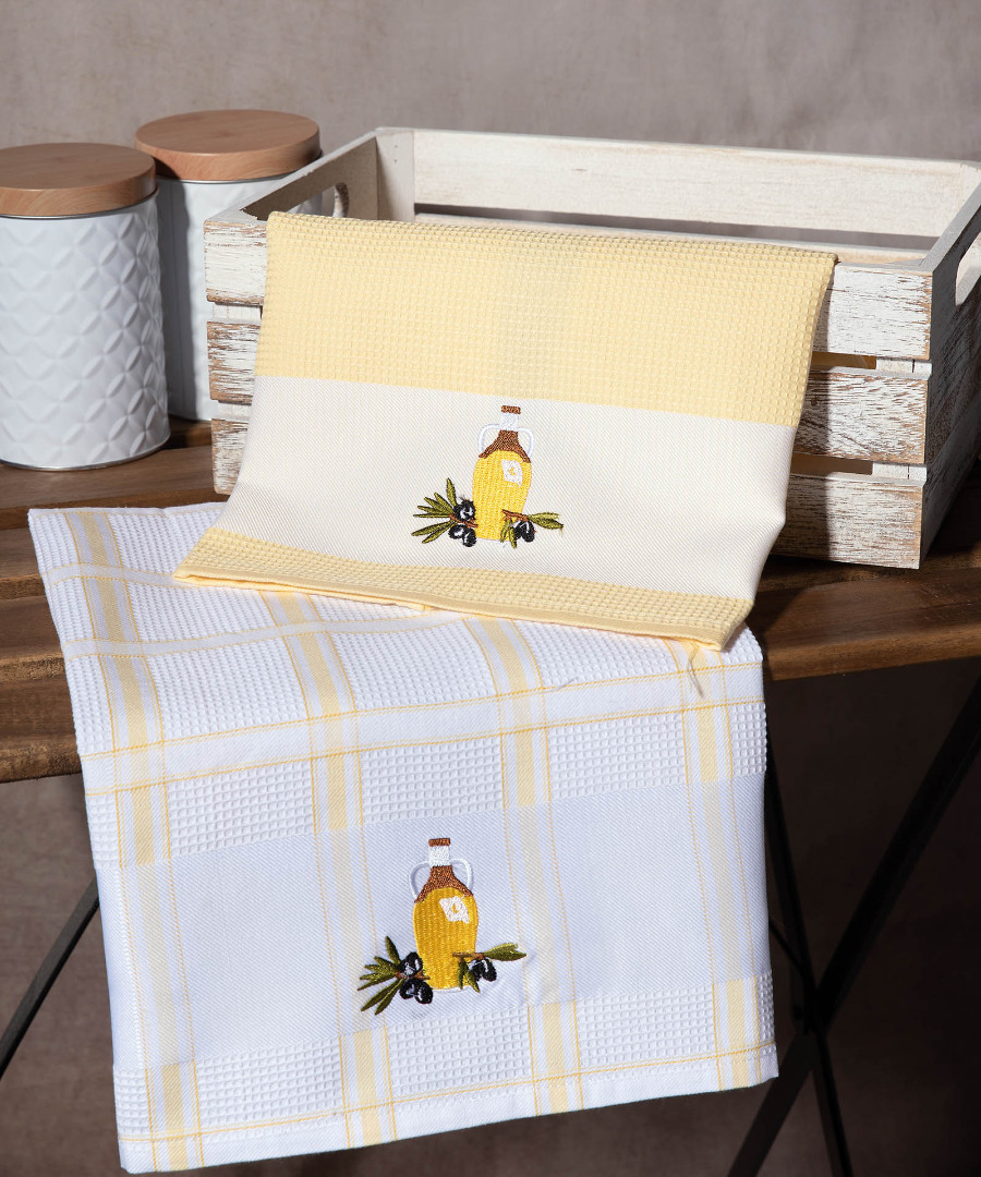 Σετ 2 τεμαχίων ποτηρόπανα (50cm x 70cm) μπουκάλι κίτρινο