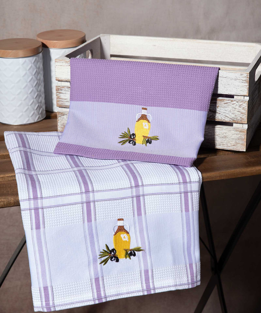 Σετ 2 τεμαχίων ποτηρόπανα (50cm x 70cm) μπουκάλι λιλά