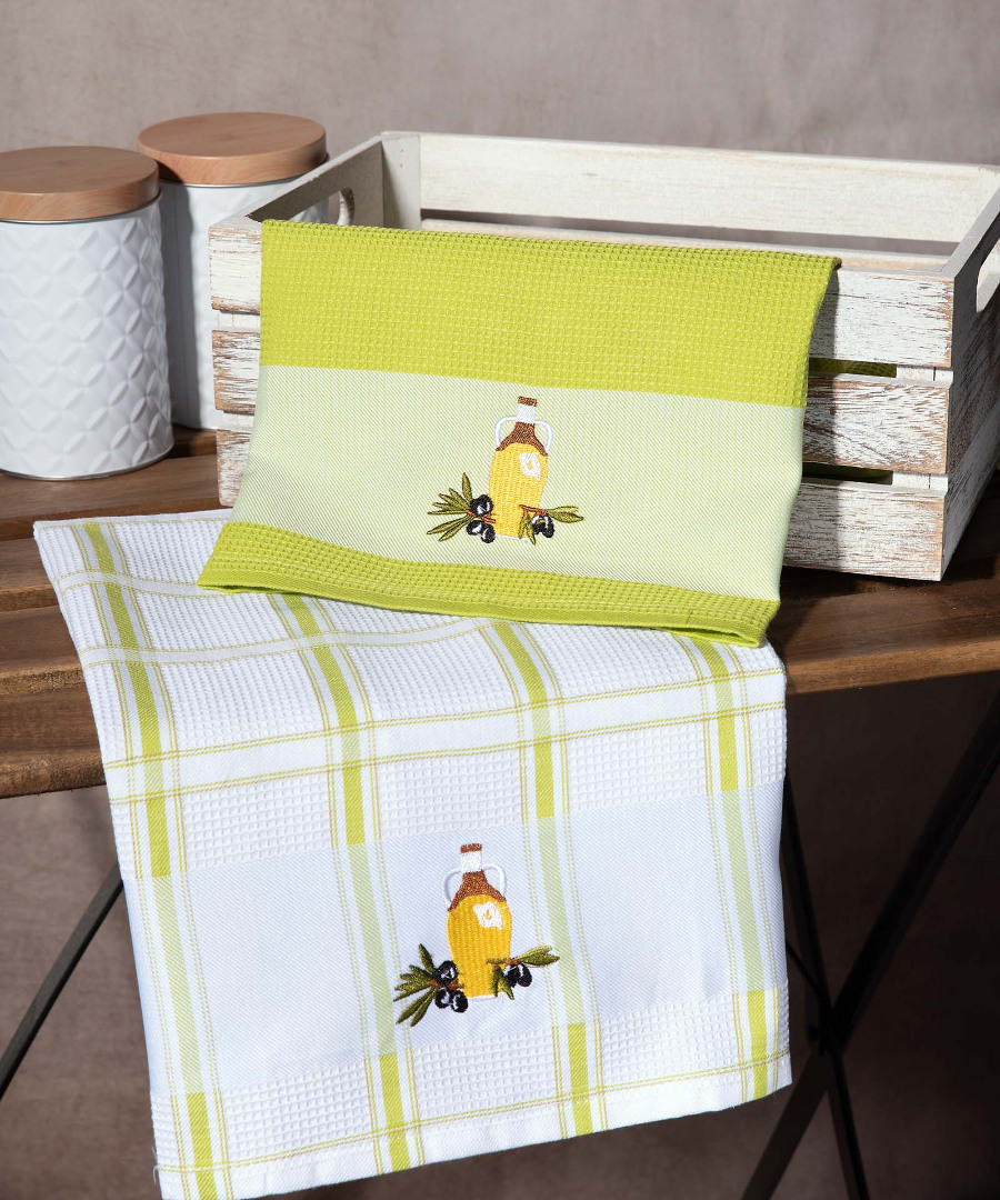 Σετ 2 τεμαχίων ποτηρόπανα (50cm x 70cm) μπουκάλι πράσινο