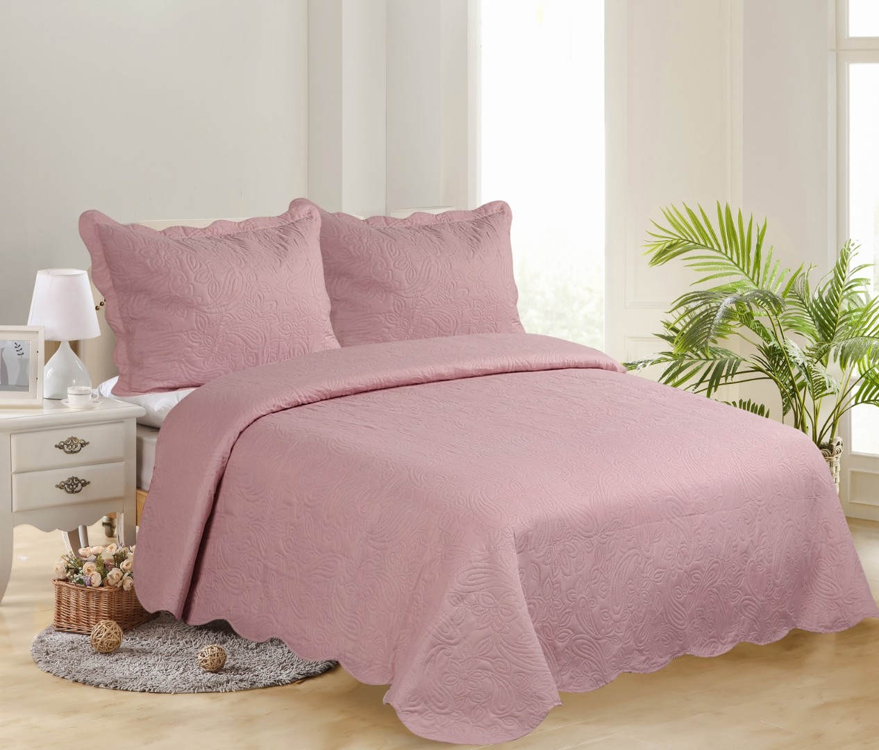 ΥΠΕΡΔΙΠΛΟ ΚΟΥΒΕΡΛΙ (220cm x 240cm + 2 x 50cm x 70cm )SOLID AMETHYST/CREAM