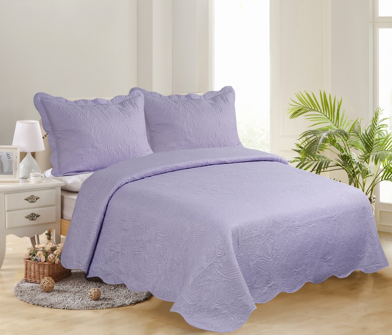 ΥΠΕΡΔΙΠΛΟ ΚΟΥΒΕΡΛΙ (220cm x 240cm + 2 x 50cm x 70cm )SOLID LIGHT LILA/ DARK LILA