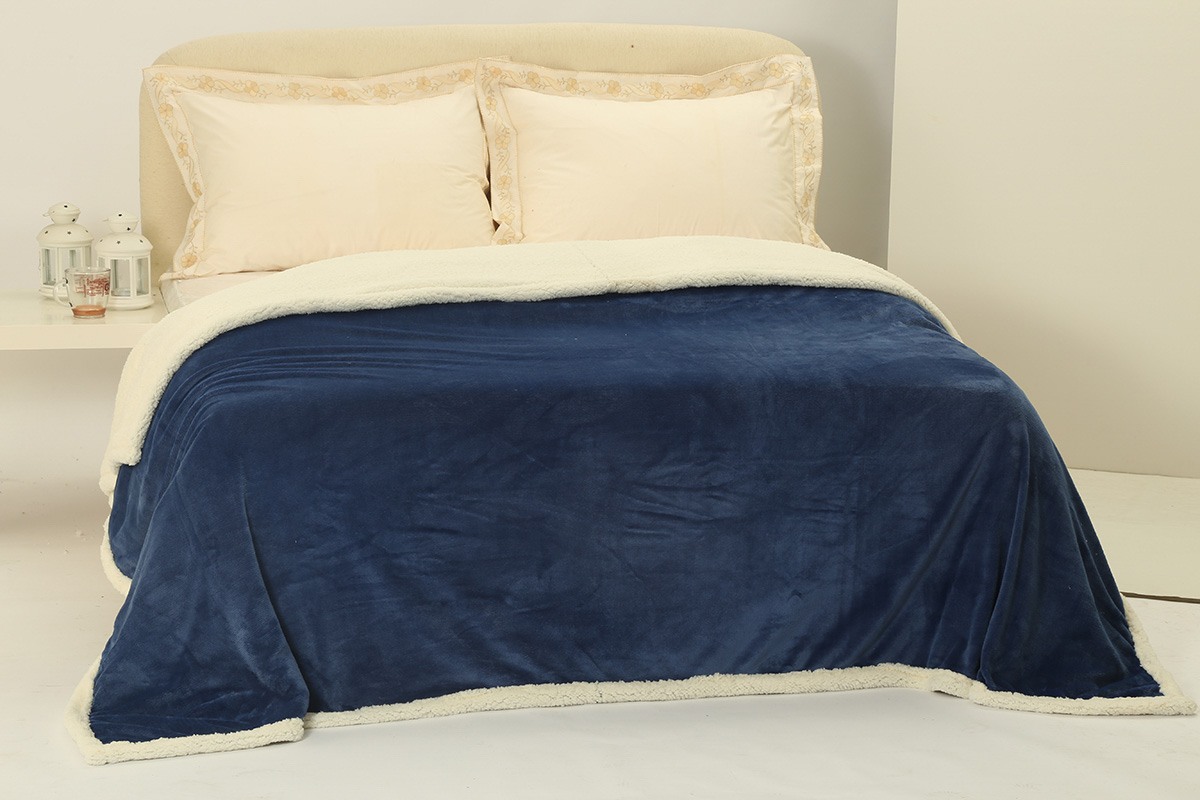 Κουβέρτα Fleece Με Sherpa 220x240 Silk Fashion Μπλέ