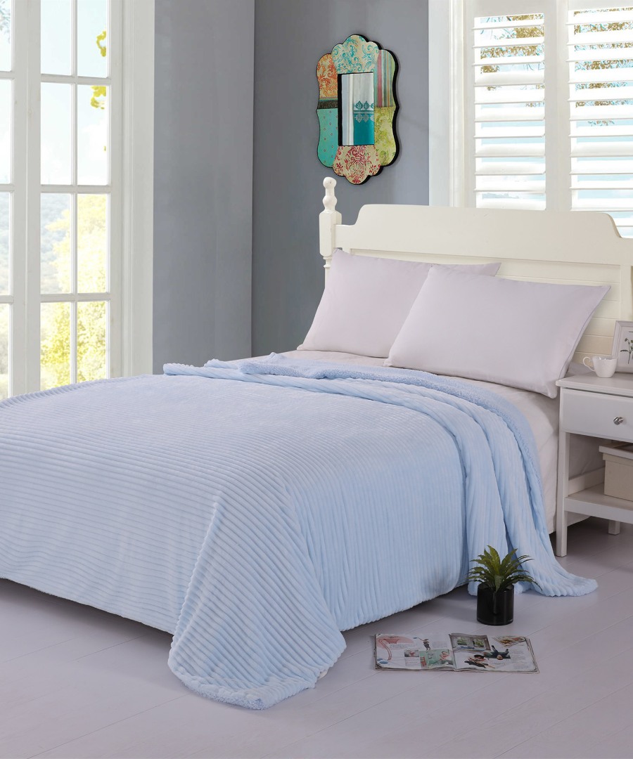 Κουβέρτα Fleece Με Sherpa 100x150 Silk Fashion Κοτλέ Σιέλ