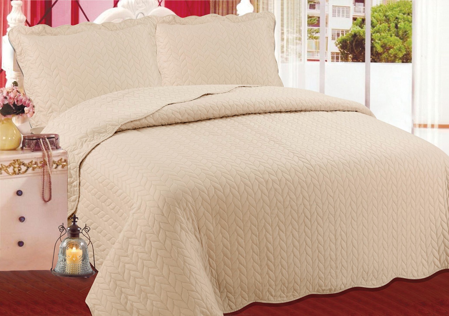 Κουβερλί Σετ Υπέρδιπλο 220x240 Silk Fashion Φύλλο Light Brown