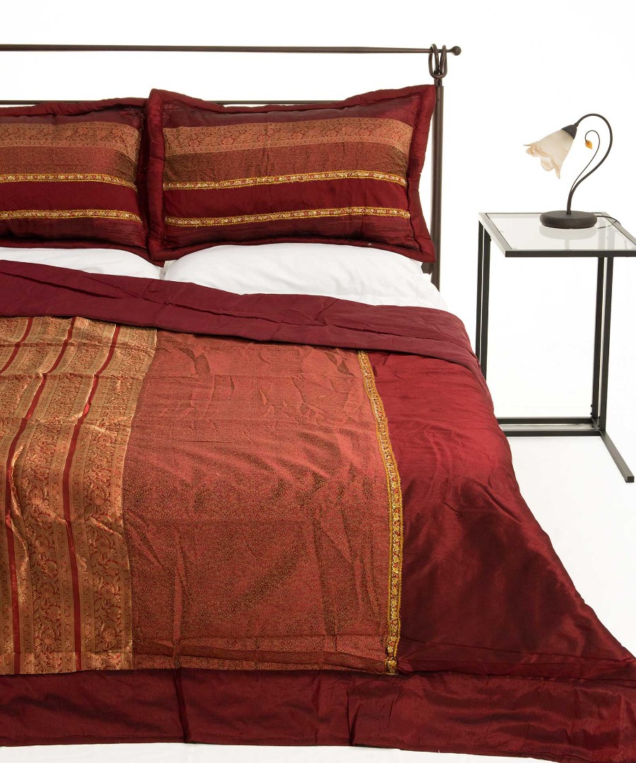 Κουβερλί Σετ Υπέρδιπλο 220x240 Silk Fashion Taj Mahal Μπορντώ