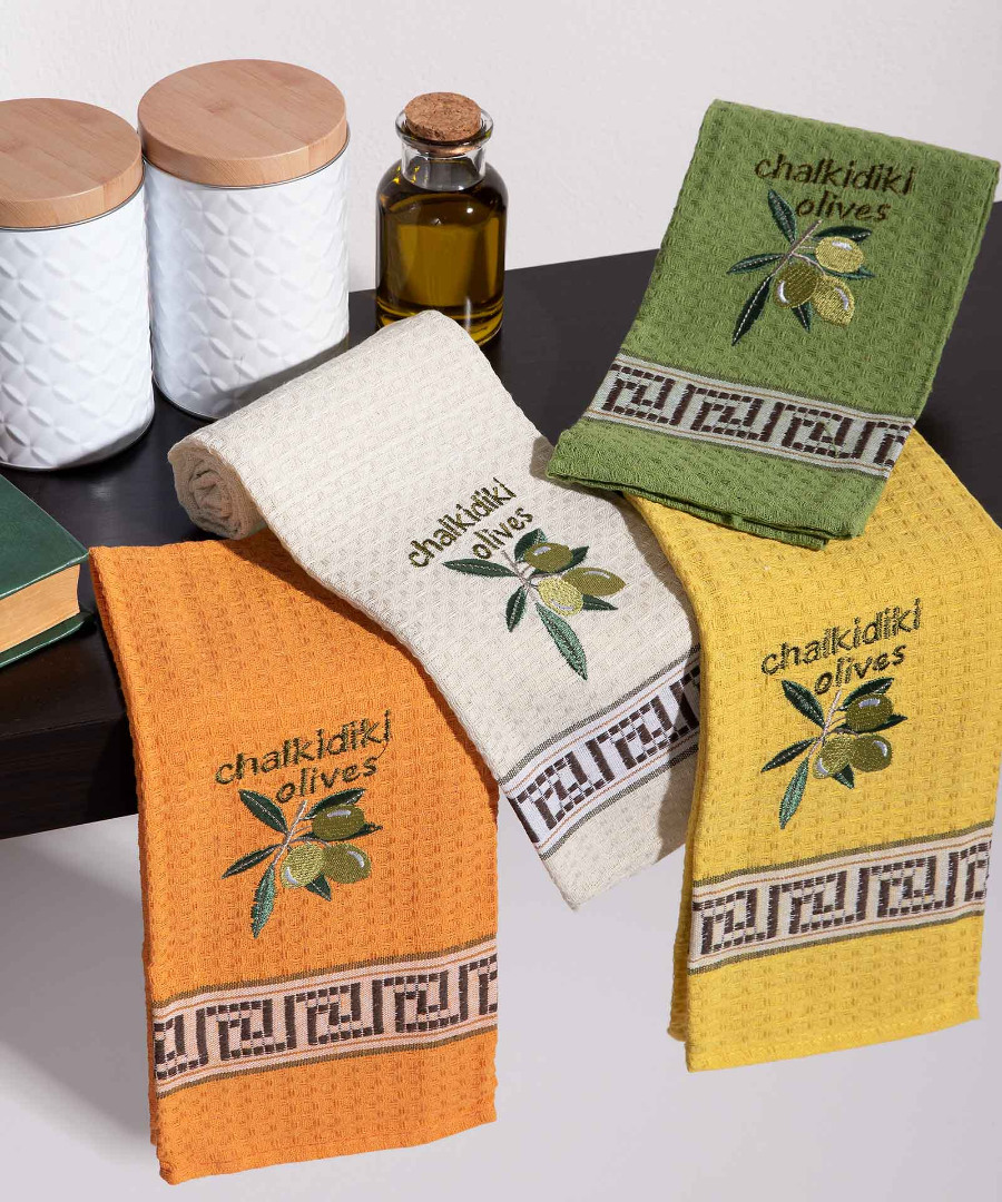 Σετ 12 τεμαχίων ποτηρόπανα (45cm x 65cm) καρπός ελιάς CHALKIDIKI