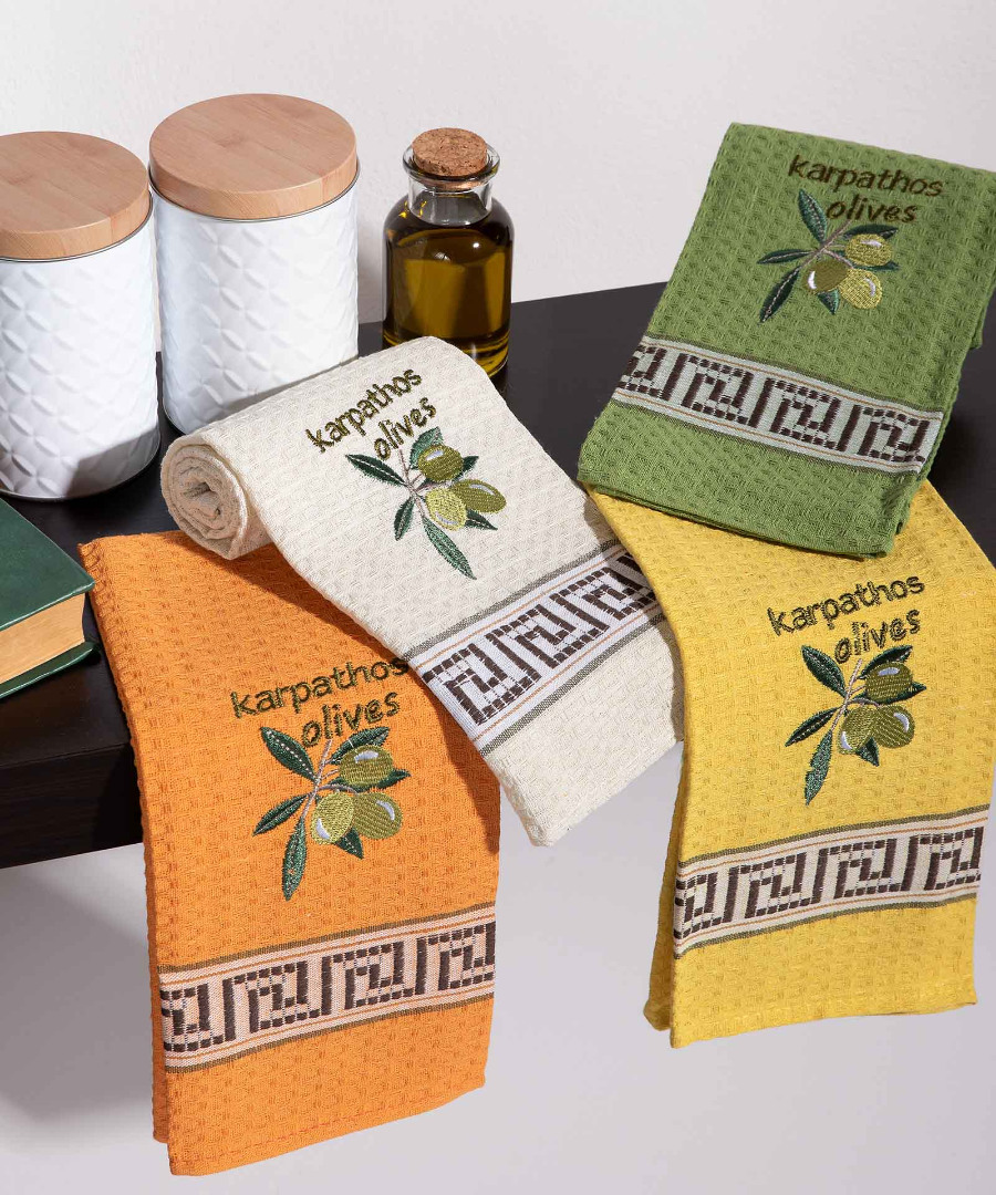 Σετ 12 τεμαχίων ποτηρόπανα (45cm x 65cm) καρπός ελιάς KARPATHOS