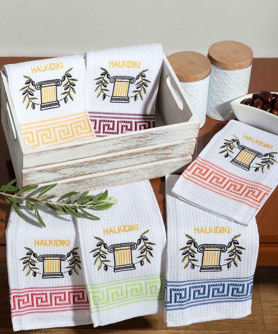 Σετ 12 τεμαχίων ποτηρόπανα (45cm x 65cm) κίωνας CHALKIDIKI
