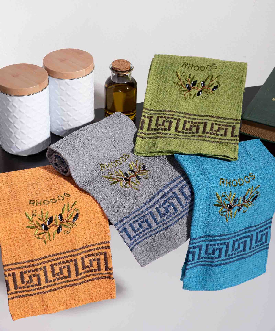 Σετ 12 τεμαχίων ποτηρόπανα (45cm x 65cm) κλαδί ελιάς χρωματιστό RHODES