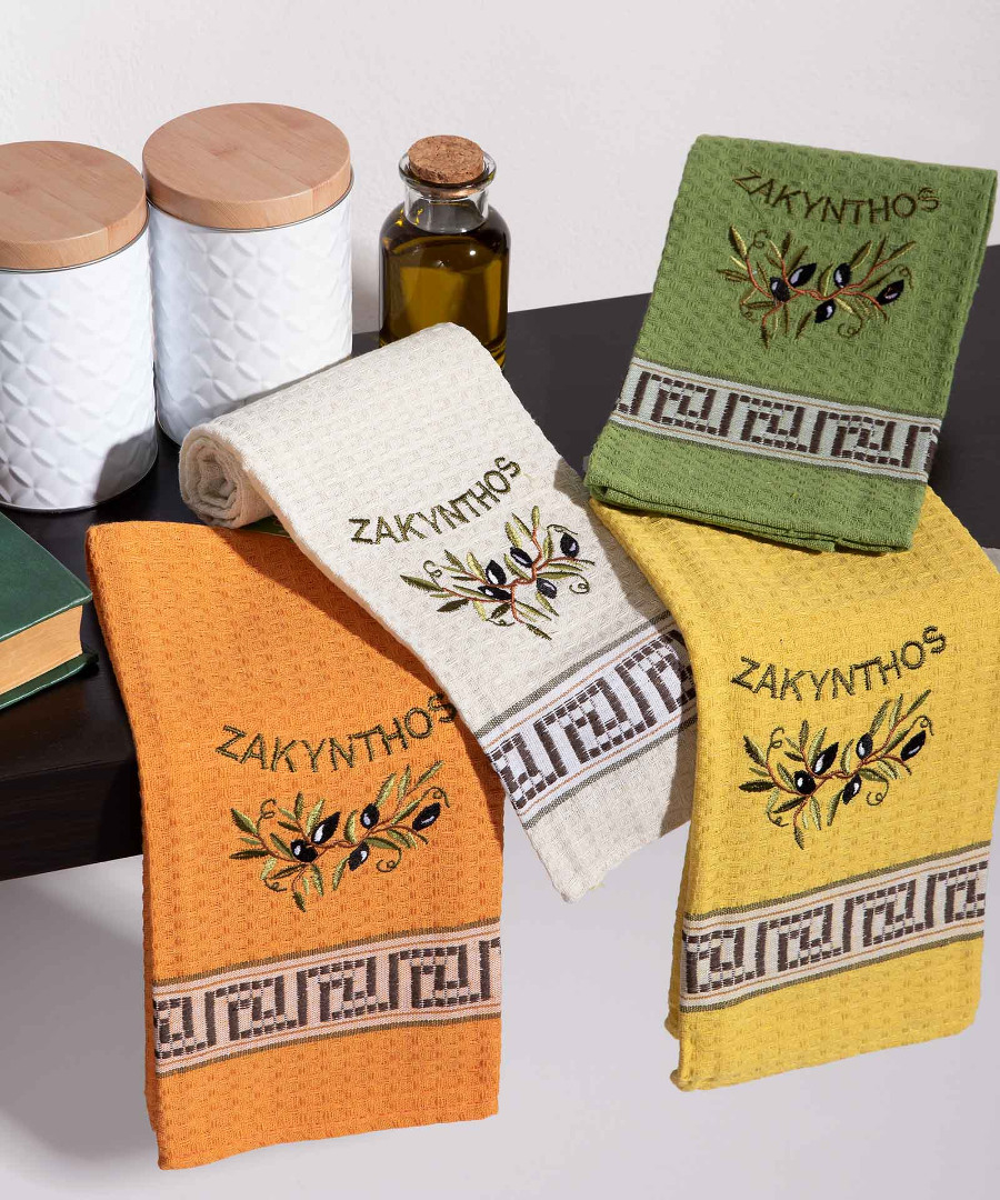 Σετ 12 τεμαχίων ποτηρόπανα (45cm x 65cm) κλαδί ελιάς χρωματιστό ΖΑΚΥΝΤΗΟΣ