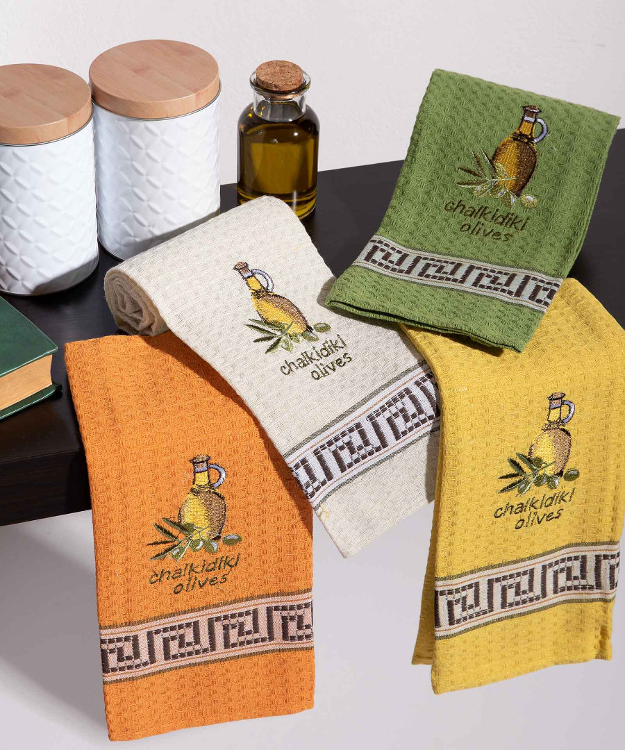 Σετ 12 τεμαχίων ποτηρόπανα (45cm x 65cm) μπουκάλι λάδι CHALKIDIKI