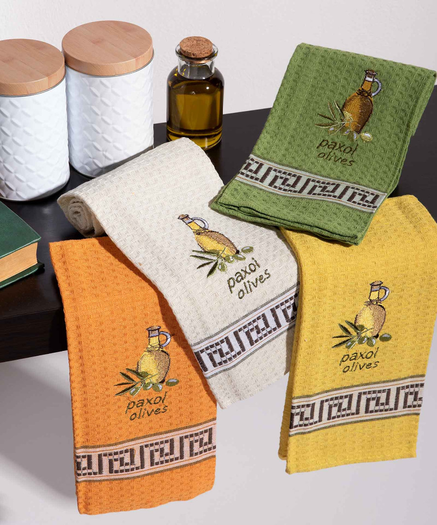 Σετ 12 τεμαχίων ποτηρόπανα (45cm x 65cm) μπουκάλι λάδι PAXOI