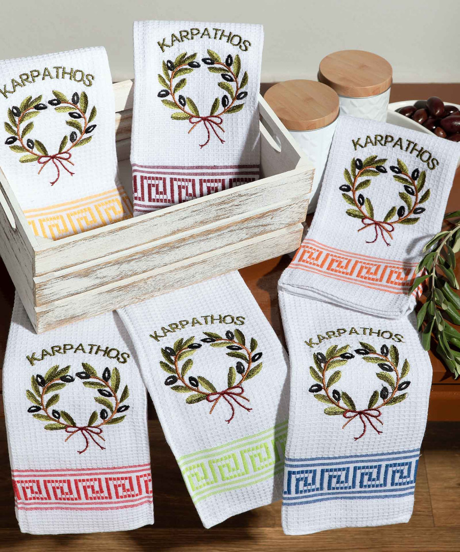 Σετ 12 τεμαχίων ποτηρόπανα (45cm x 65cm) στεφάνι KARPATHOS